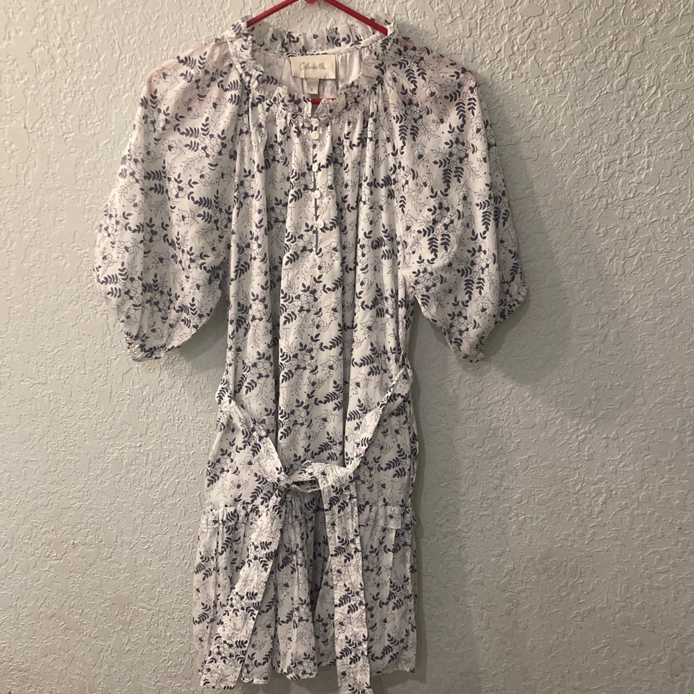 Cleobella White and Blue Floral Mini Dress